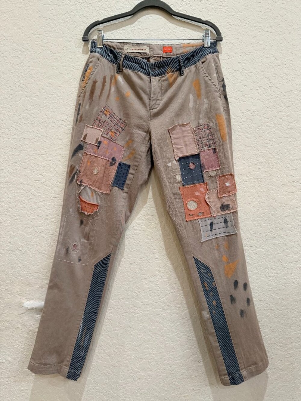 Anthropologie Pilcro Patchwork Painted Chino Pants Artistic Artsy 28